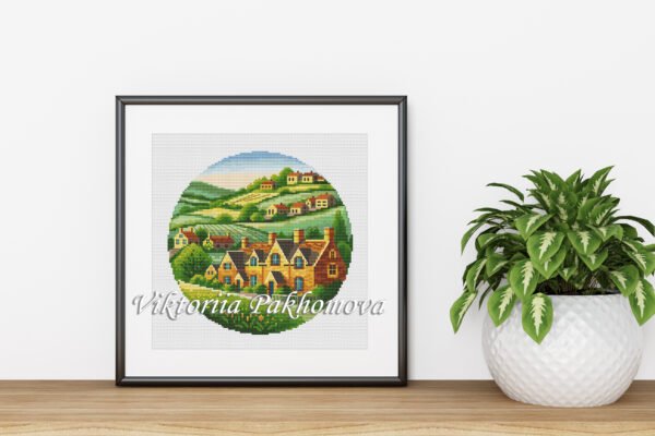 cotswolds cross stitch pattern framed
