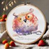 108 Stitch a vibrant orange owl with expressive eyes and artistic shading. A whimsical colorful cross stitch pattern. Instant PDF digital download.