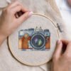 vintage camera cross stitch embroidery