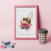 Peony and bee cross stitch design stitched framed embroidery