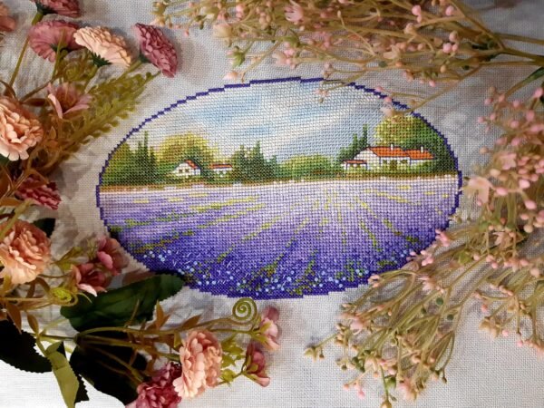 120454669_730140140904089_3177309195709671558_o Lavender field cross stitch artwork with countryside houses, floral Provence embroidery ALT 3 (фото з квітами навколо): Lavender landscape cross stitch surrounded by dried flowers, peaceful summer embroidery ALT 4 (фото з плетеною підкладкою): Lavender fields cross stitch with decorative ribbon and beads, Provence countryside design ALT 5 (chart): Lavender Fields cross stitch chart PDF preview with clear symbols and DMC color key 💜🌿 Теги (через кому): lavender fields cross stitch pattern, provence landscape embroidery, floral summer pattern pdf, countryside cross stitch, lavender embroidery design, scenic landscape pattern, nature cross stitch pdf, printable cross stitch chart, french countryside embroidery, purple floral cross stitch Хочеш, я одразу підготую Pinterest‑описи для цього лавандового сюжету — у трьох варіантах (universal, floral, travel)?