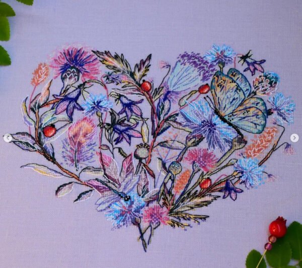 123 finished embroidery of floral heart