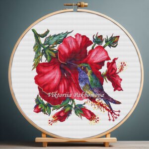 Hummingbird and hibiscus cross stitch pattern preview