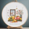125 Cozy home cross stitch pattern with spring flowers and pillows