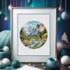 - Swiss mountain landscape embroidery framed