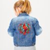 Cardinal stained glass cross stitch pattern denim jacket mockup