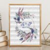 Mock up frame Boho wedding wreath cross stitch pattern with blue florals