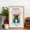 black cat embroidery holding a coffee mug framed mock up