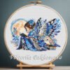 Elf girl with barn owl cross stitch pattern — blue fairy wings and woodland design