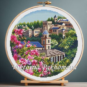 Spain floral cityscape cross stitch pattern