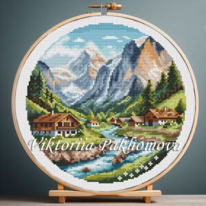Switzerland Alps village cross stitch pattern