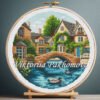 cotswolds summer cross stitch colorful cottages