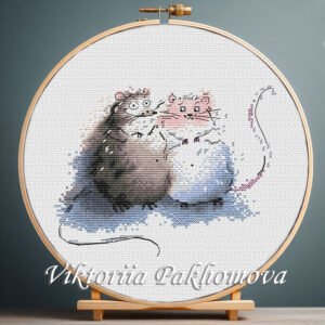 131 rats cross stitch pattern with funky animal couple in snowy scene