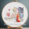 fox and raven cross stitch pattern with colorful woodland scene