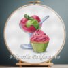 131 watermelon ice cream cross stitch pattern with raspberry cupcake