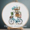 whimsical vacation cross stitch design in a hoop