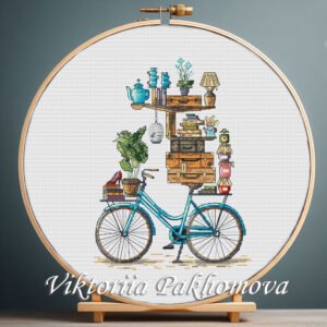 whimsical vacation cross stitch design in a hoop