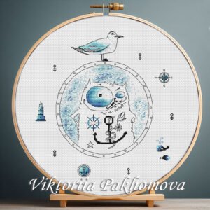 cat sailor cross stitch pattern with seagull