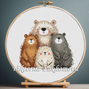 131 bears family cross stitch pattern with woodland animals