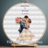 Wedding couple cross stitch pattern with personalized names and date, romantic silhouette keepsake embroidery design