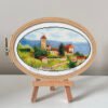 132 Tuscany Italy cross stitch pattern in embroidery hoop, rural summer landscape design