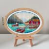 132 Norway Lovatnet Lake cross stitch pattern in embroidery hoop, summer mountain landscape design