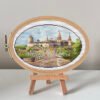 132 Kamyanets‑Podilskyi fortress cross stitch pattern in embroidery hoop, detailed Ukraine castle landscape