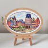 Trier Germany cross stitch pattern in embroidery hoop, vibrant European city landscape
