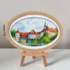 Langenburg castle cross stitch pattern in embroidery hoop, detailed German summer landscape