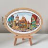 Rothenburg Germany cross stitch pattern in embroidery hoop, colorful medieval European town design
