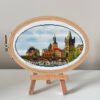 132 Charles Bridge Prague cross stitch pattern in embroidery hoop, colorful European cityscape design