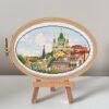 Kyiv Andriyivskyi Descent cross stitch pattern in embroidery hoop, colorful Ukrainian summer cityscape