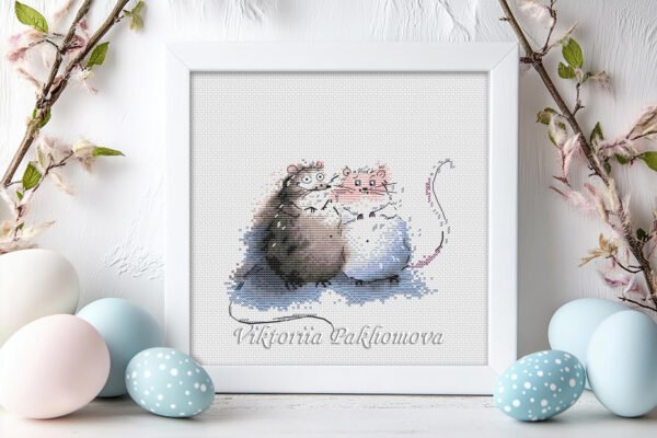 framed rats embroidery with cute cartoon rodents