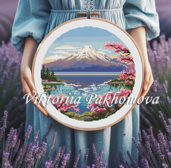 144 Cherry blossom landscape embroidery design