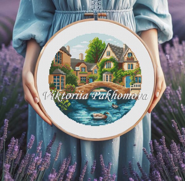 cotswolds summer cross stitch countryside scene