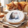 whimsical animal couple cross stitch design in a hoop