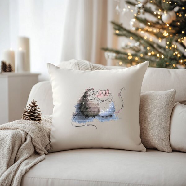 decorative pillow with rats embroidery with cute cartoon rodents