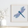 Cornflower dragonfly cross stitch design interior framed
