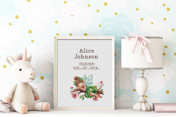 Fairy cross stitch pattern framed nursery wall art