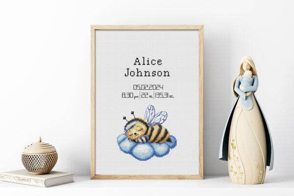 164 Newborn embroidery pattern with name and date framed mpck up