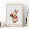 Colorful woodland animal Spring bunny girl embroidery pattern framed