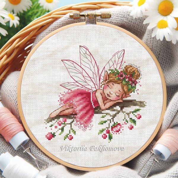 Fairy cross stitch pattern, colorful digital embroidery design