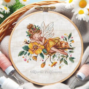 Summer Fairy cross stitch pattern, colorful digital embroidery design