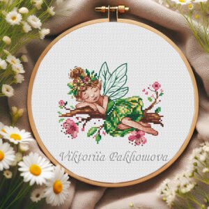 Fairy cross stitch pattern, colorful digital embroidery design