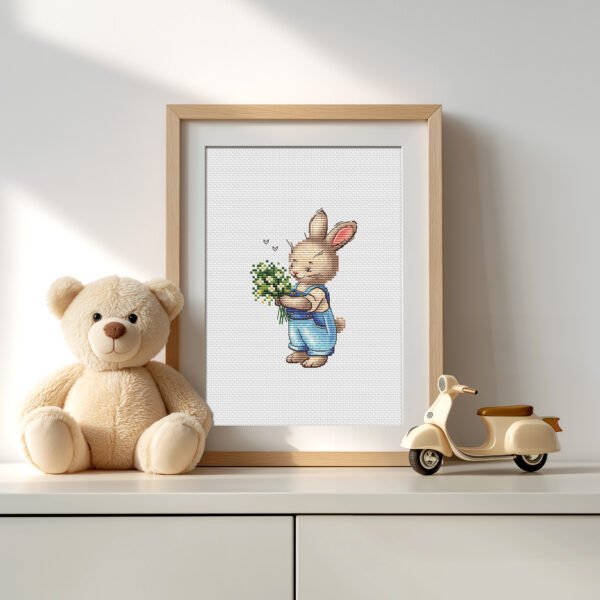 - Colorful woodland animal embroidery pattern nursery decor framed mock up