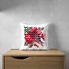 1954 Floral hibiscus and bird cross stitch design mockup on pillow case