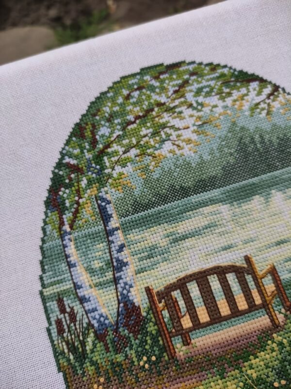 223646634_541393320340002_6746360916148856549_n Close‑up of forest and lake cross stitch with bench, flowers, and summer greenery ALT 3 — chart preview: Summertime lake landscape cross stitch chart PDF with symbols and DMC color key Хочеш, я одразу підготую Pinterest‑описи для двох твоїх дошок — Cross Stitch Pattern і Travel Cross Stitch?