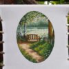 227491304_613567682958276_8412603504069850483_n Finished embroidery Summertime lake landscape cross stitch pattern with forest trees and wooden bench