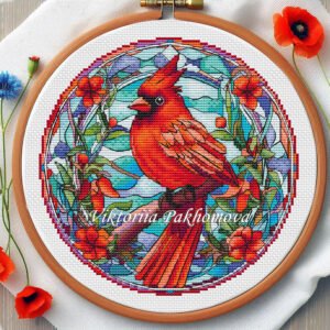 Cardinal stained glass cross stitch pattern