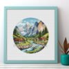 Switzerland Alps village cross stitch Framed